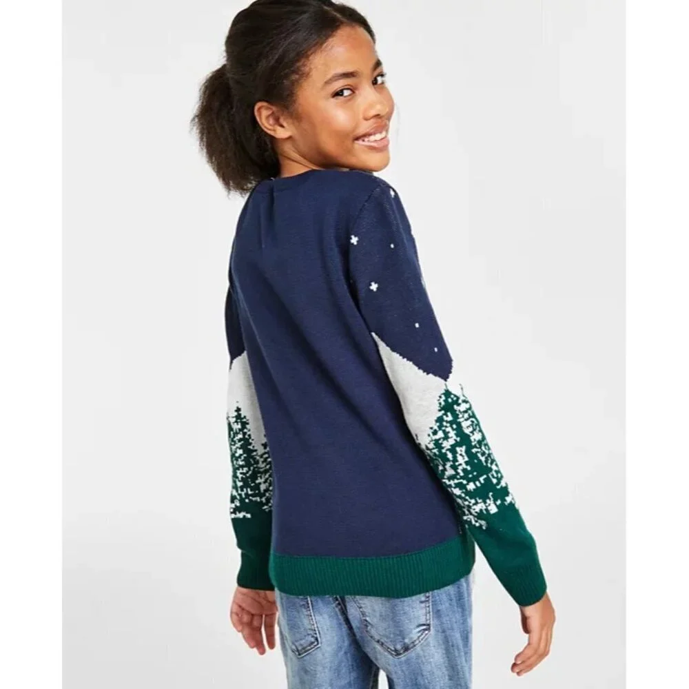 Holiday‎ Lane Big Girls Large Snowy Landscape Crewneck Sweater in Blue $40 115